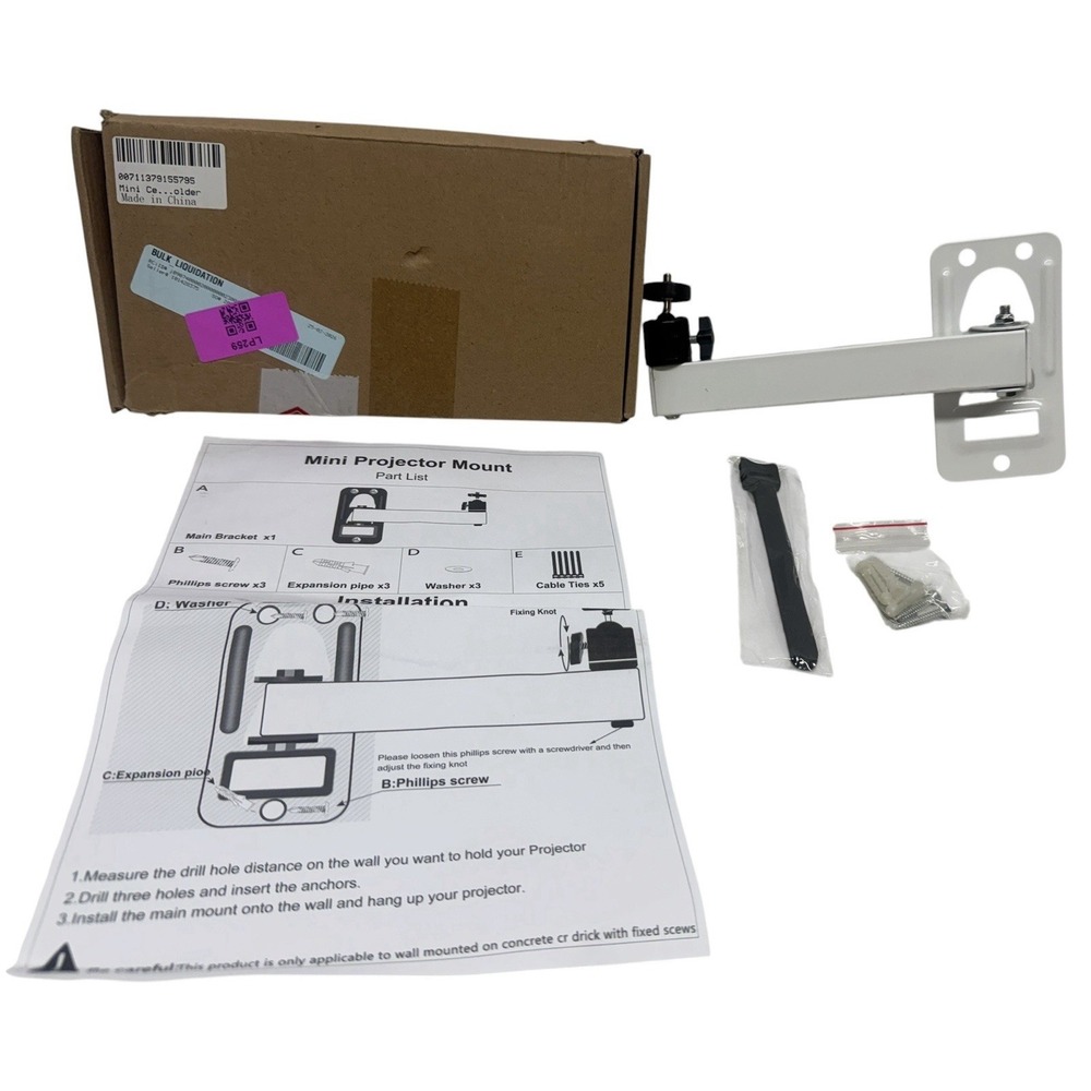 Universal Mini Projector Wall Mount Adjustable Metal Bracket White Open Box